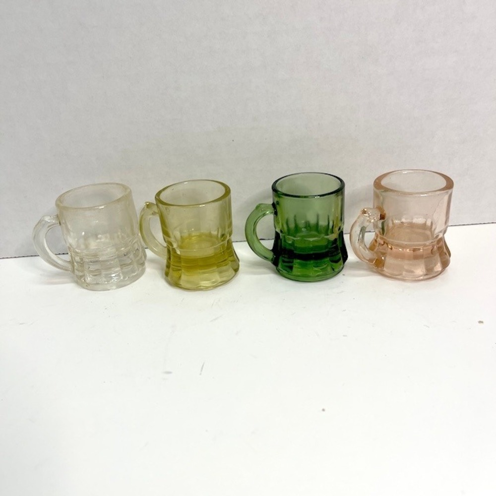 Vintage Federal Glass Mini Beer Mug Shot Glasses Lot of 4 Multi Color